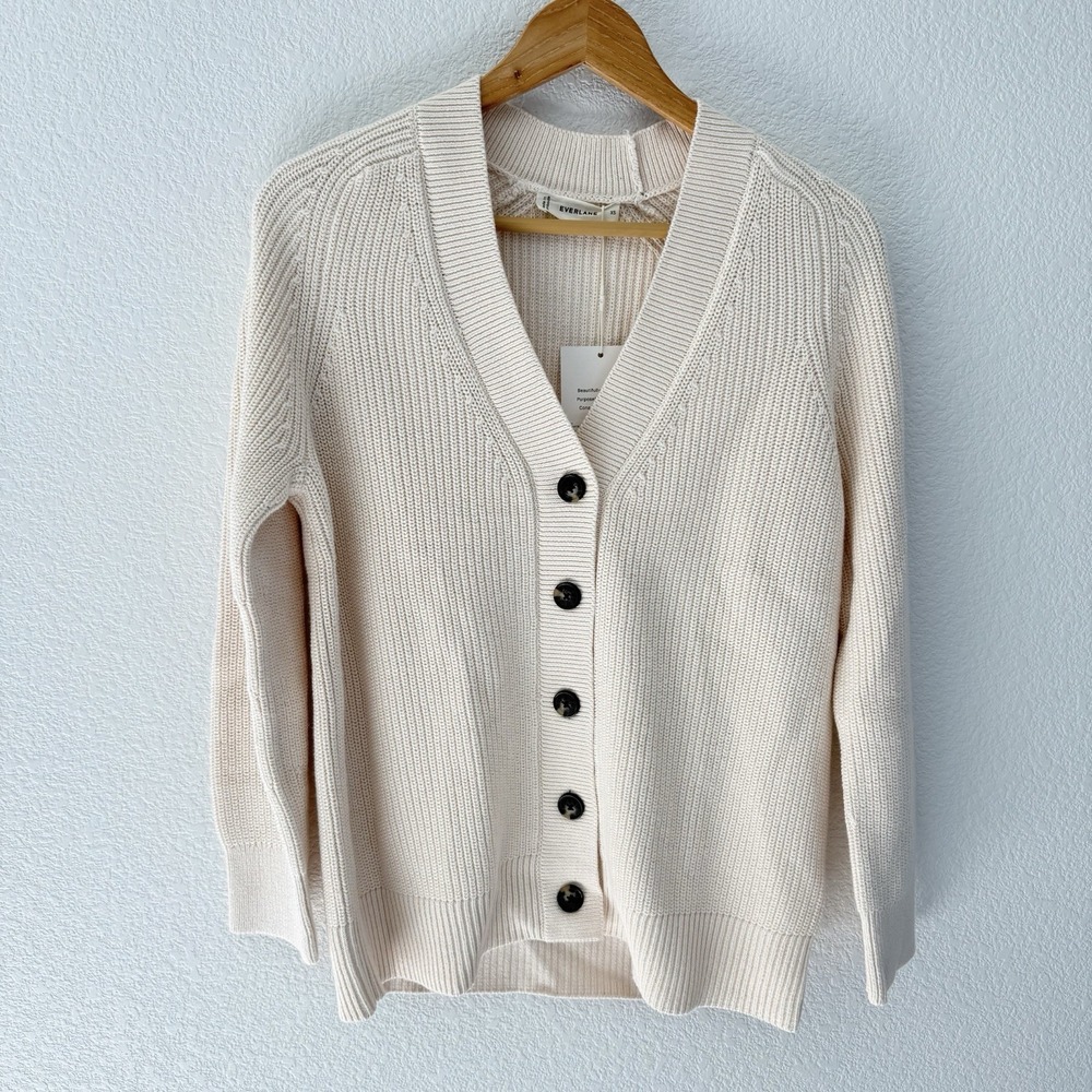 Everlane Women's Cream V-Neck Button Cardigan Sweater
